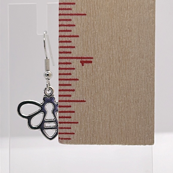 Silver Plated Bee Charm Dangle Earrings - Picture 3 of 3